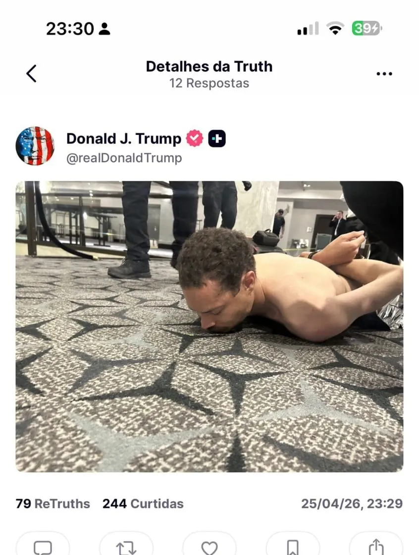 Trump posta foto de suspeito imobilizado após tiroteio durante jantar