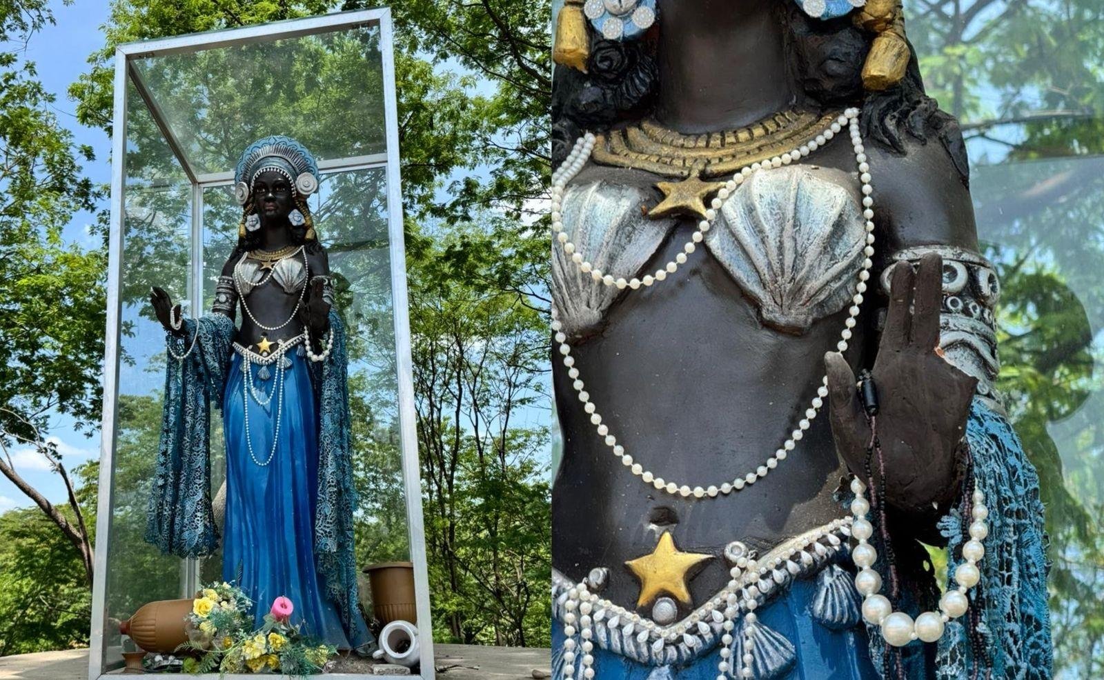 Estátua de Iemanjá tem vidro quebrado e mão danificada em Teresina | G1