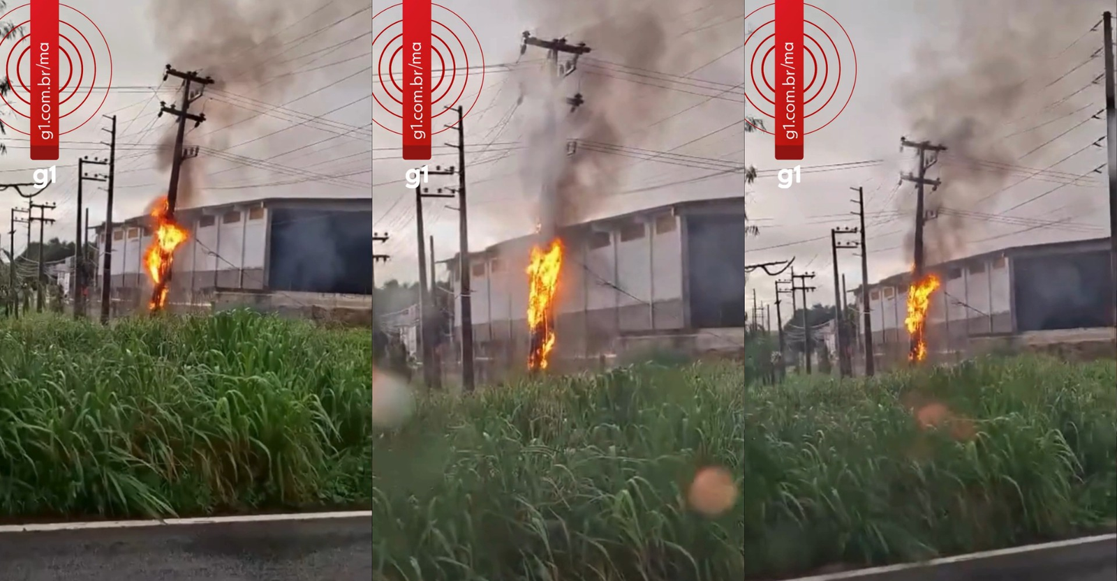VÍDEO: Poste pega fogo na BR-135, em São Luís; ninguém fica ferido | G1