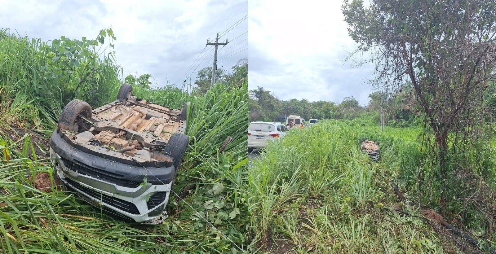 Carro da Secretaria de Saúde de Amarante capota na BR-343 | G1