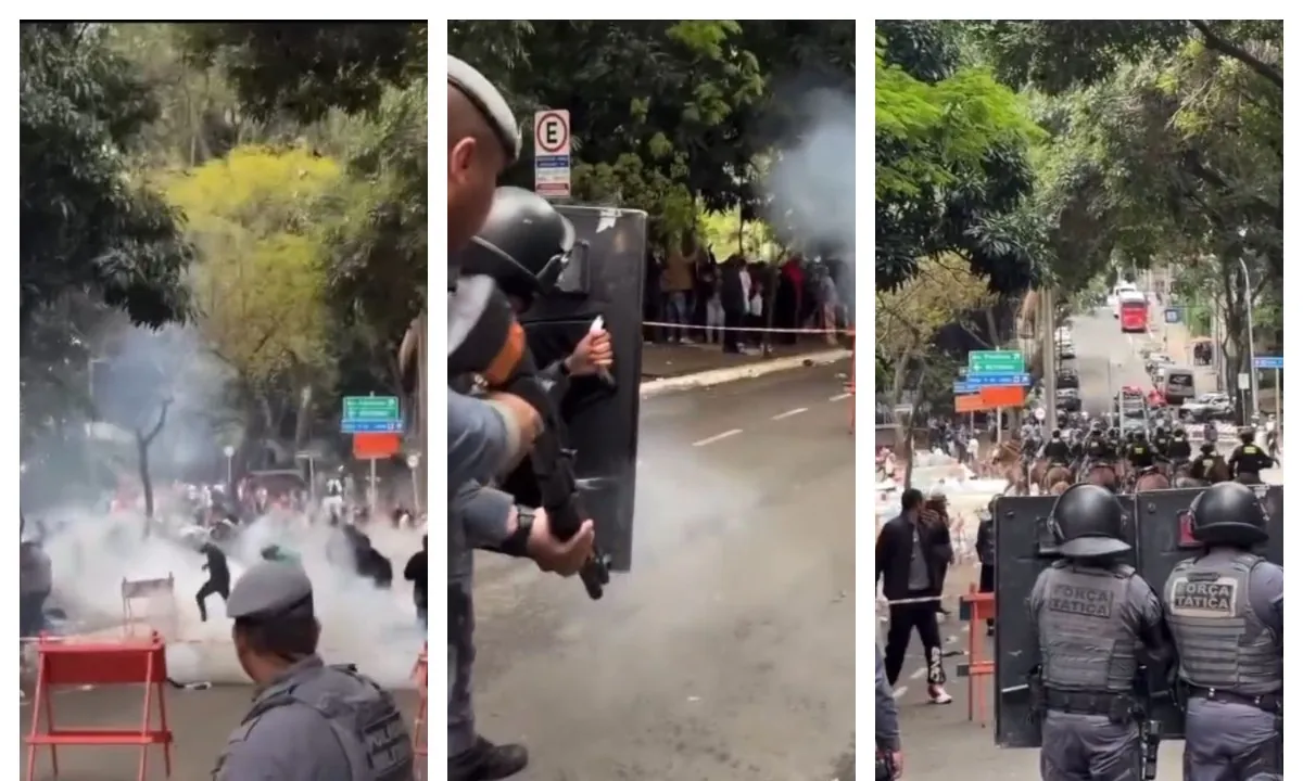 VÍDEO: PM usa bombas de gás lacrimogêneo para dispersar opositores de Flávio Bolsonaro perto da Avenida Paulista