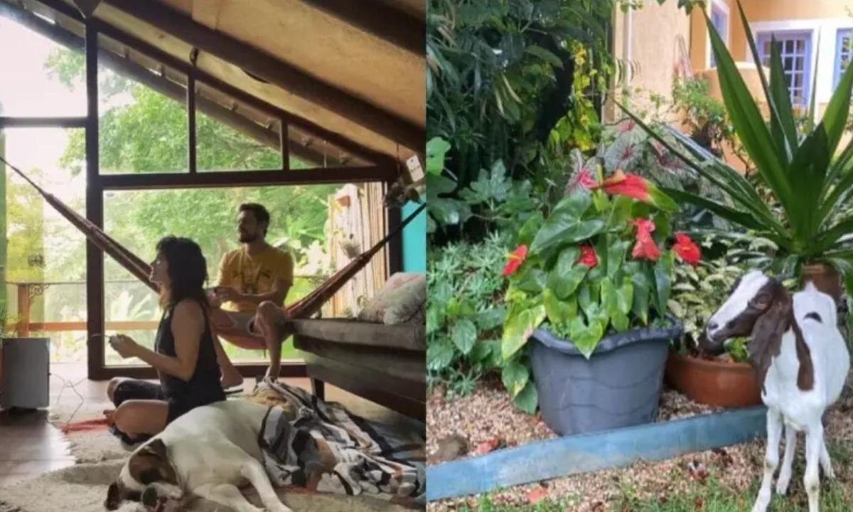Cachoeira e muito verde, veja a chácara de Sergio Guizé e Bianca Bin