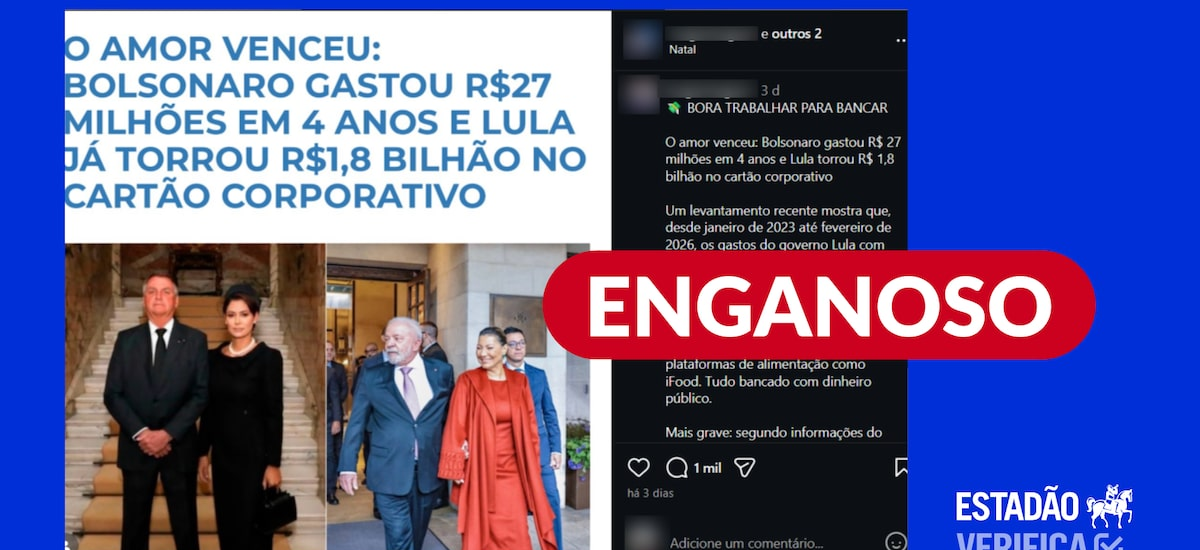 Comparação entre gastos no cartão corporativo de Lula e Bolsonaro engana ao usar dados diferentes
