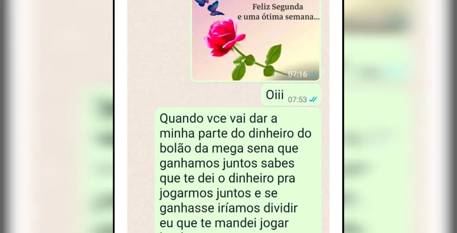 'Eu que te mandei jogar, lembras?': mulher que provou acordo para dividir prêmio da Mega-Sena cobrou ex por mensagens