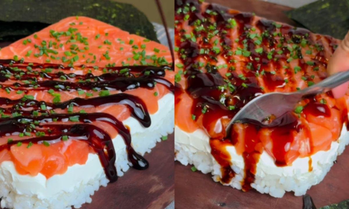 Sushi “de preguiçoso” na travessa: viral do TikTok é fácil e cremoso