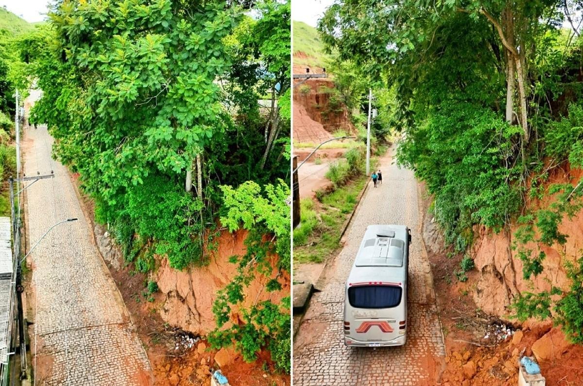 Parte de barranco cede e assusta moradores em Natividade, no RJ | G1