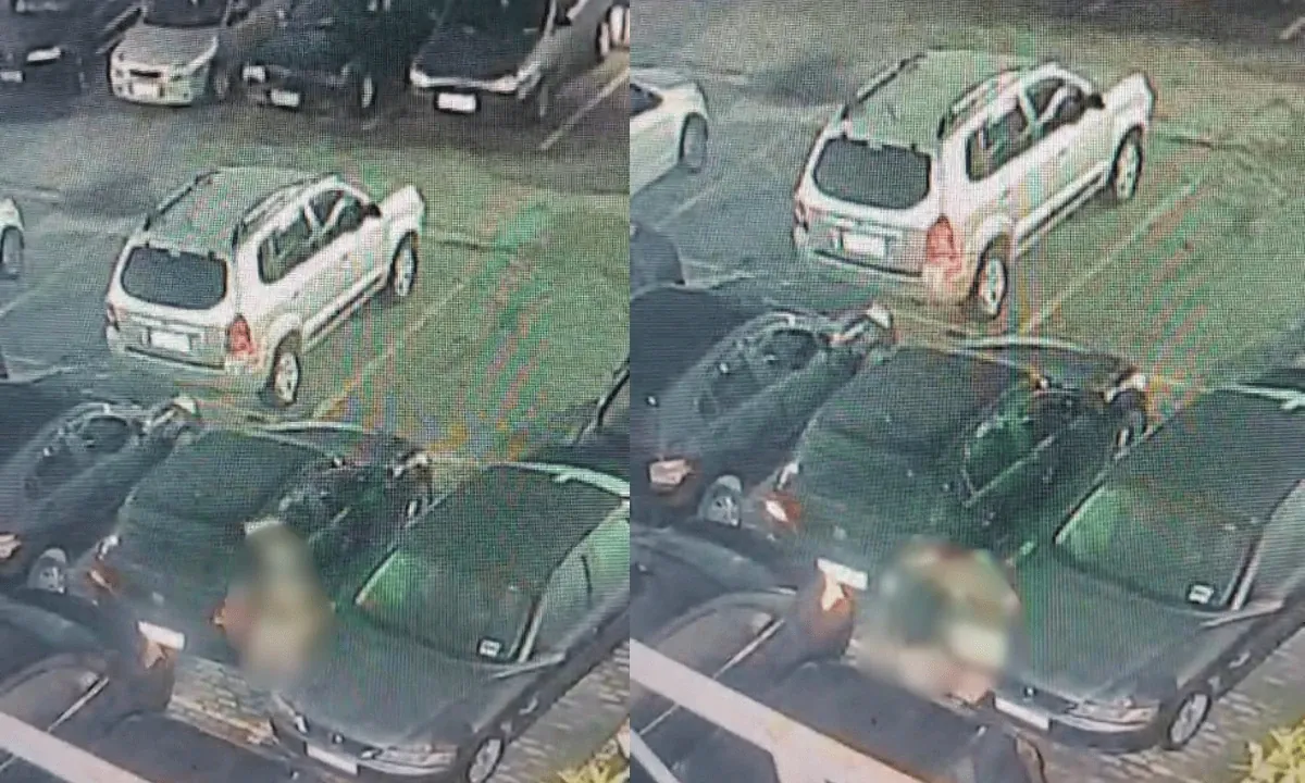 Câmera flagra homem agredindo a namorada em estacionamento de prédio