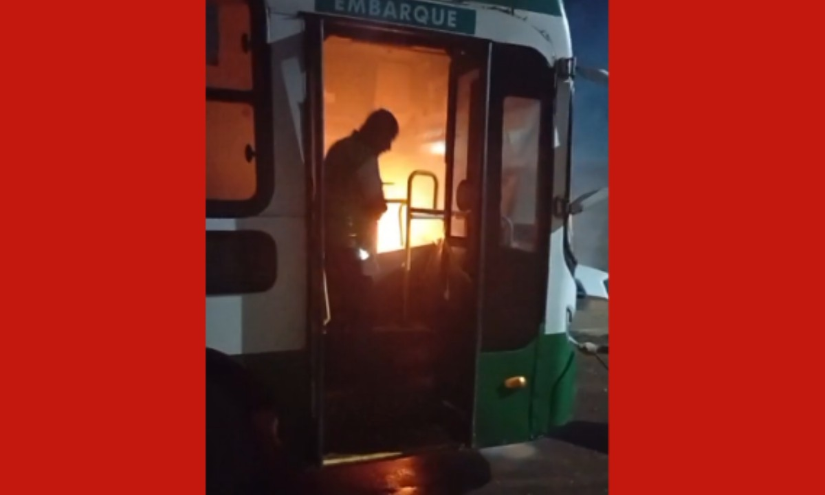 Ônibus do transporte coletivo pega fogo e motorista controla chamas | G1