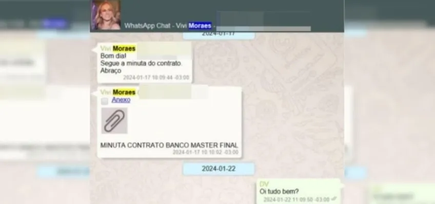 Mulher de Moraes enviou contrato de R$ 131,2 mi a Vorcaro, diz jornal