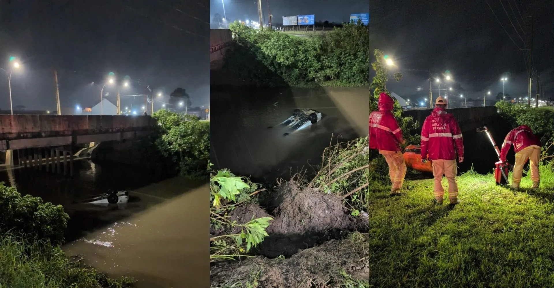 Carro cai em rio em Pinhais; homem morre e mulher desaparece