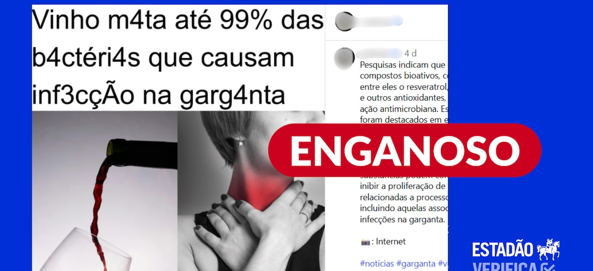 Estudo em laboratório não prova que vinho cure infecção na garganta