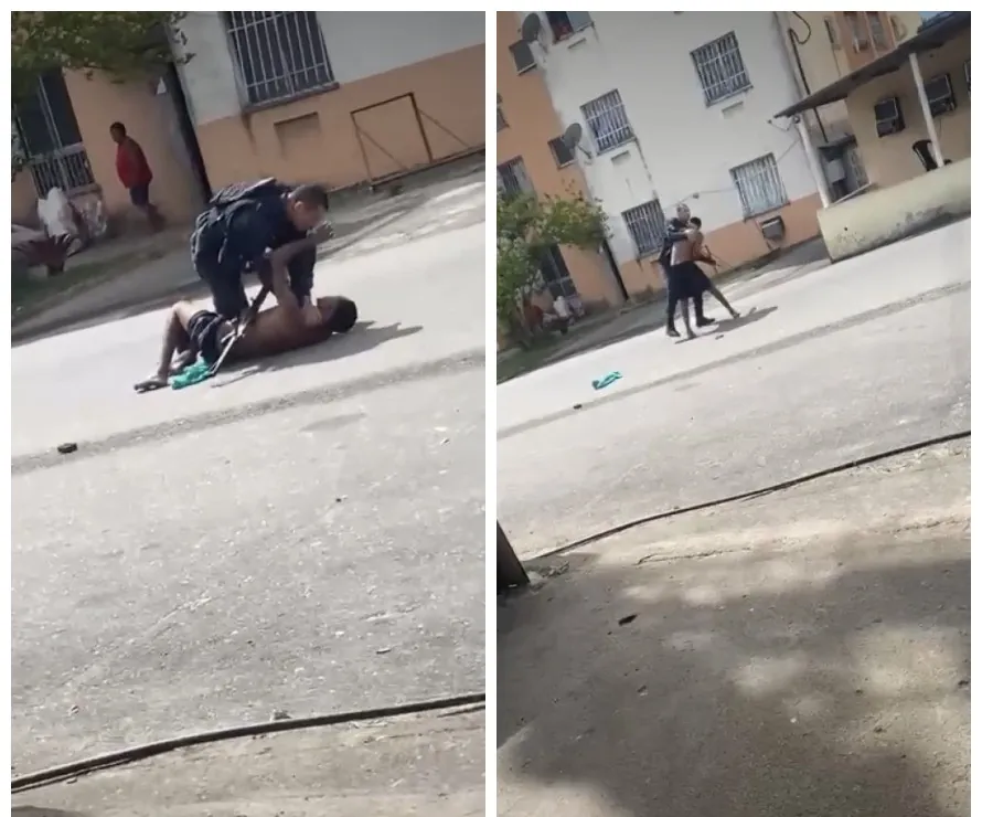 Suspeito dispara fuzil de policial durante luta no meio da rua; veja vídeo