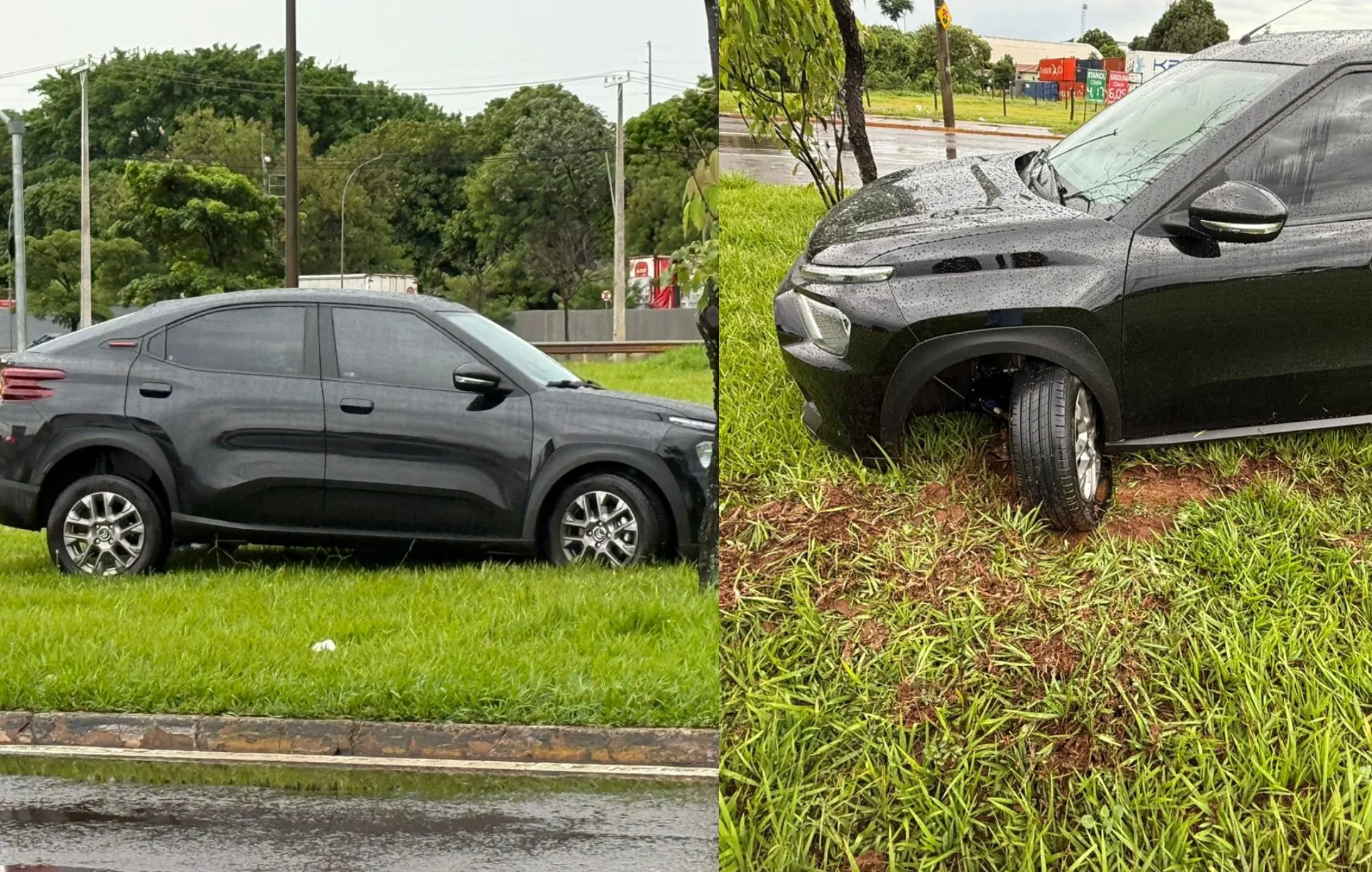 Carro invade rotatória e motorista abandona veículo | G1
