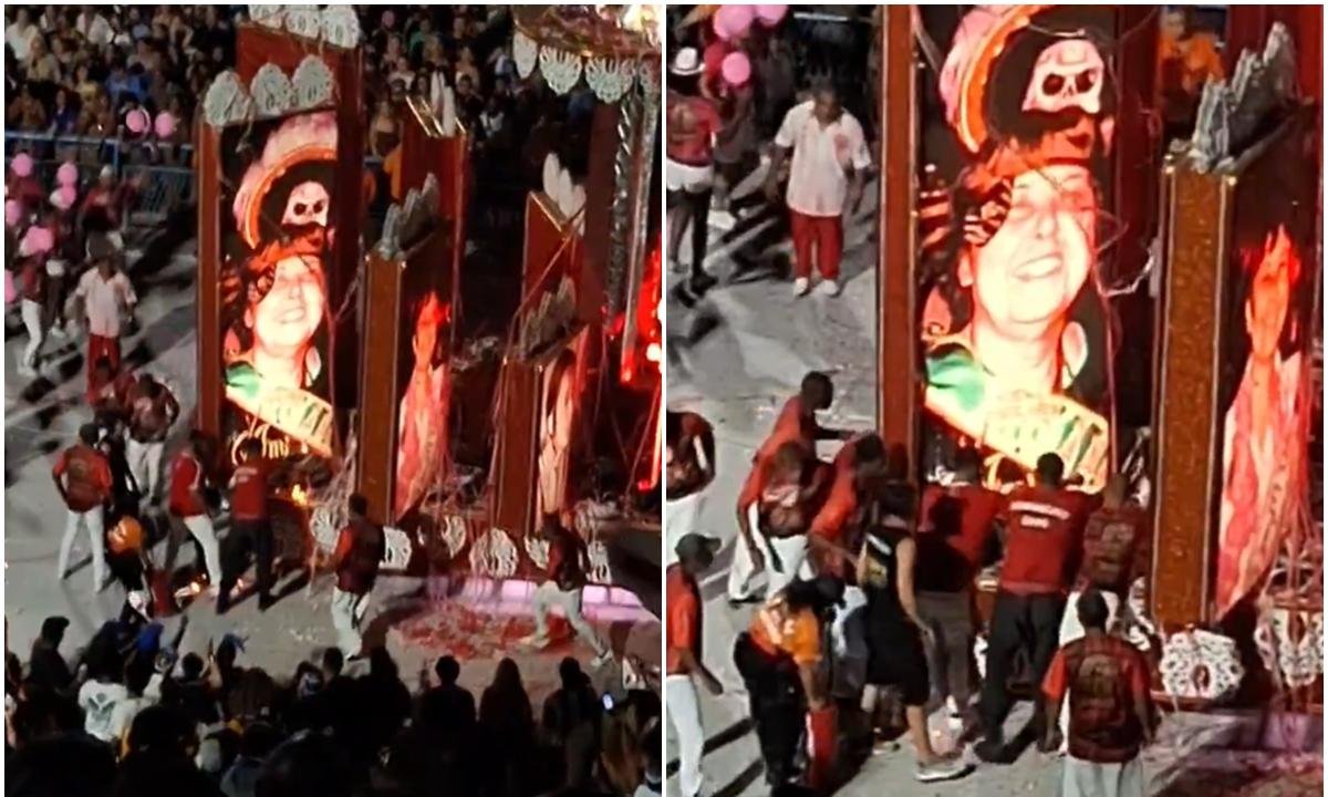 Vídeo: incêndio atinge tripé do Salgueiro em ensaio na Sapucaí